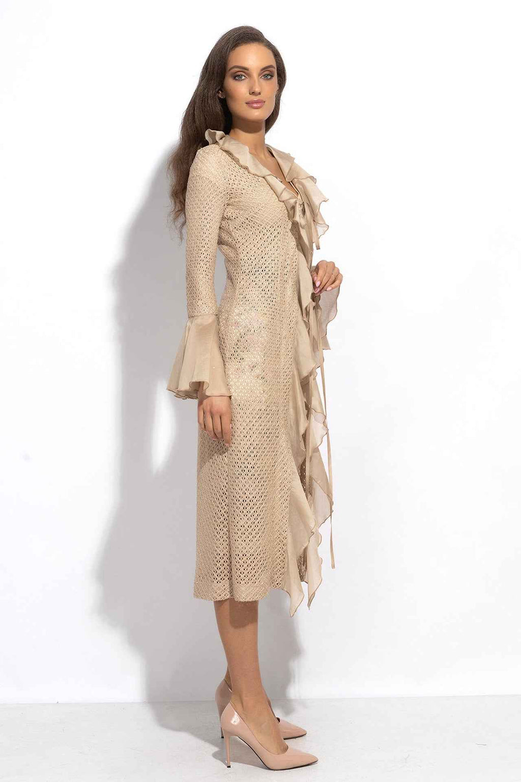 COTTON MESH CARDIGAN WITH RUFFLES - ESSENTIALS