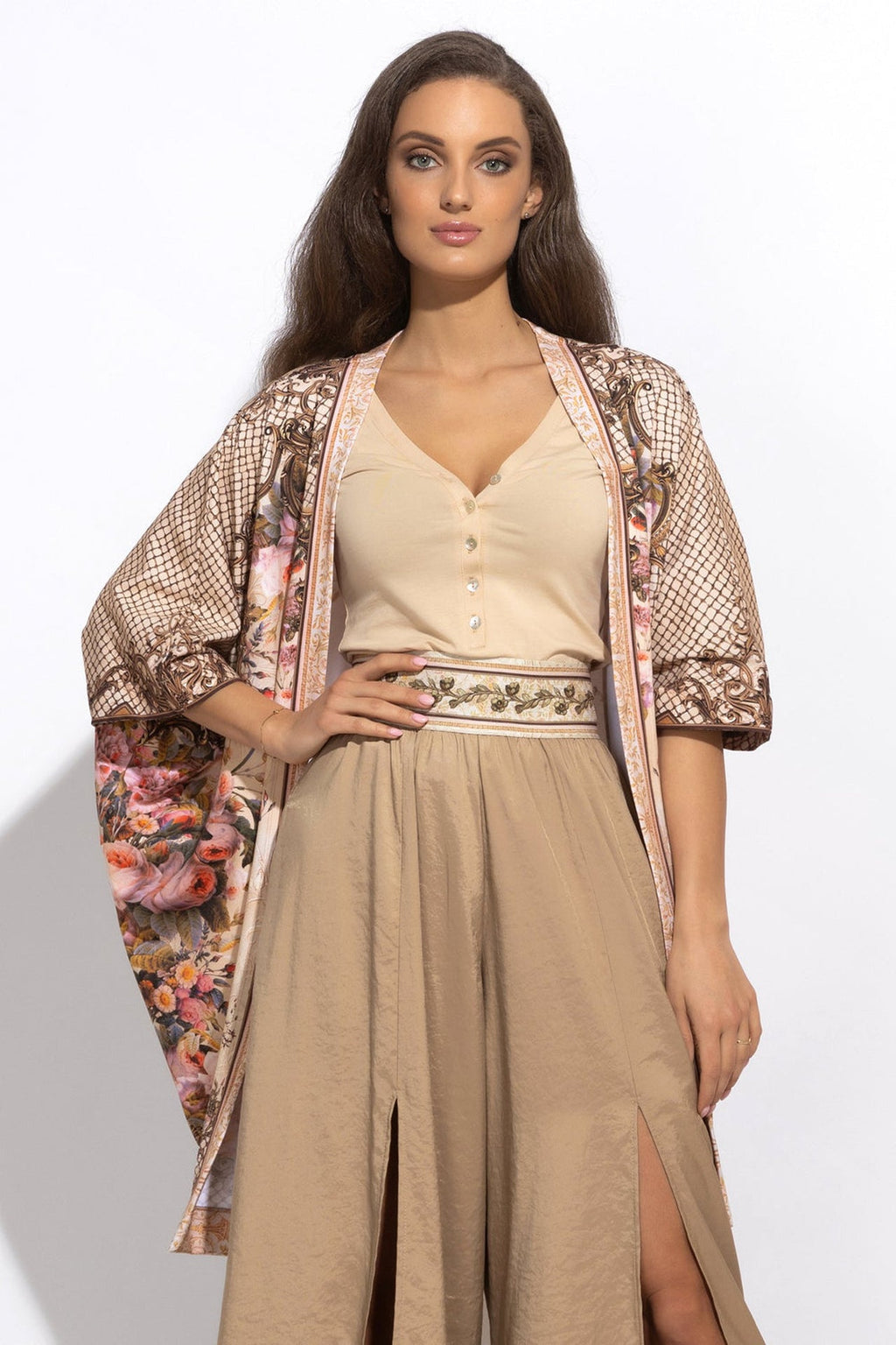 COTTON BUTTONED T-SHIRT WITH SHOULDER FLOWER - ESSENTIALS