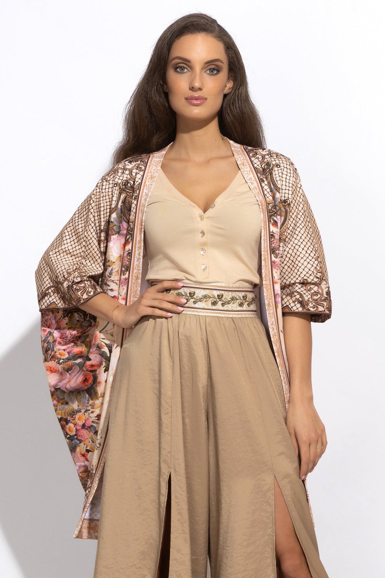 FRENCH TERRY CARDIGAN - BAROQUE FLOWERS - Fashion Roots
