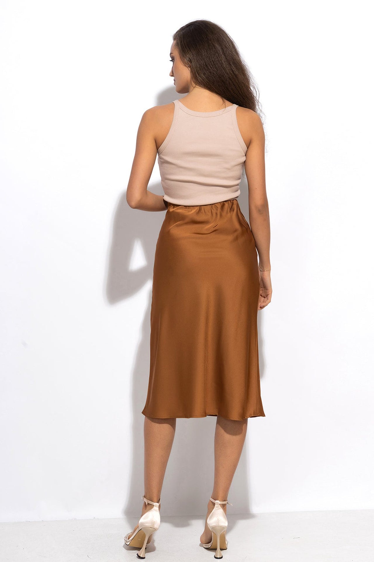 COTTON RIBBED CAMI TOP WITH THIN STRAPS IN BEIGE - ESSENTIALS