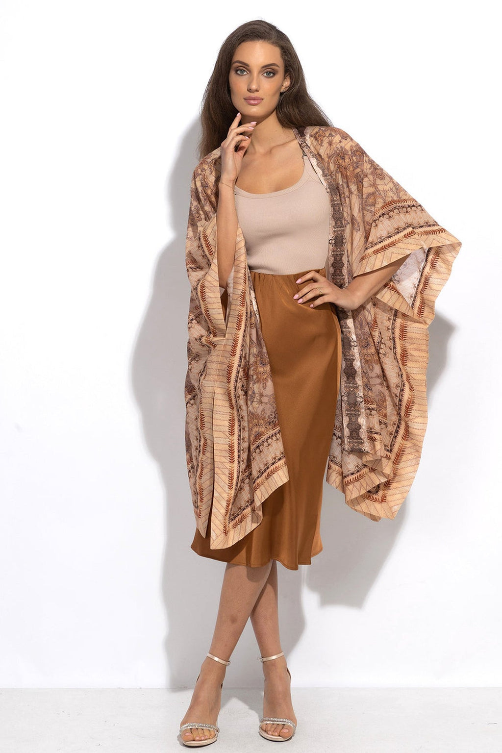 SILK KIMONO DRESS - LEO BEIGE