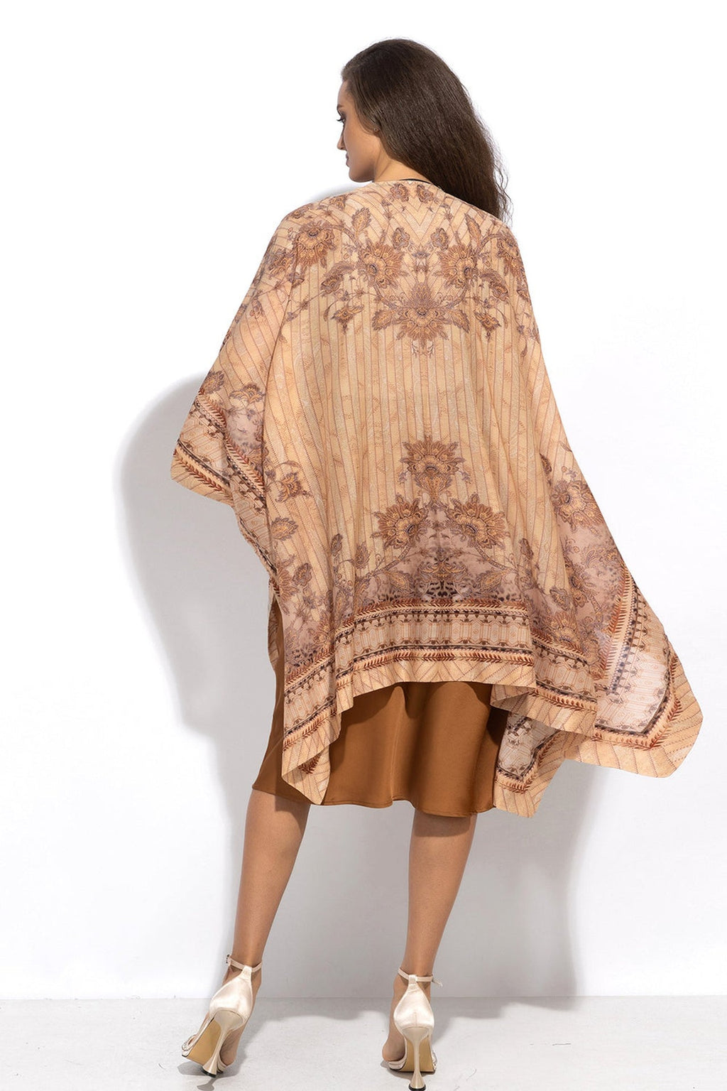 SILK COTTON KIMONO DRESS - LEO BEIGE - Fashion Roots