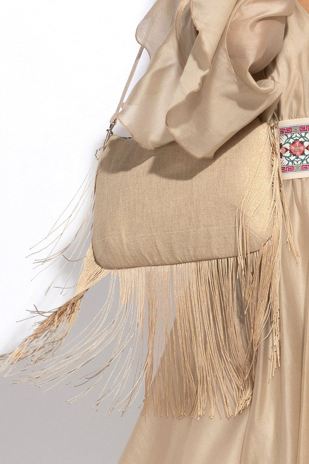 CLUTCH IN GOLDEN LINEN - ESSENTIALS - Fashion Roots
