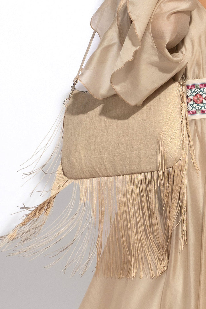 CLUTCH IN GOLDEN LINEN - ESSENTIALS JIORO КЛЪЧ ОТ ЗЛАТИСТ ЛЕН - ESSENTIALS JIORO