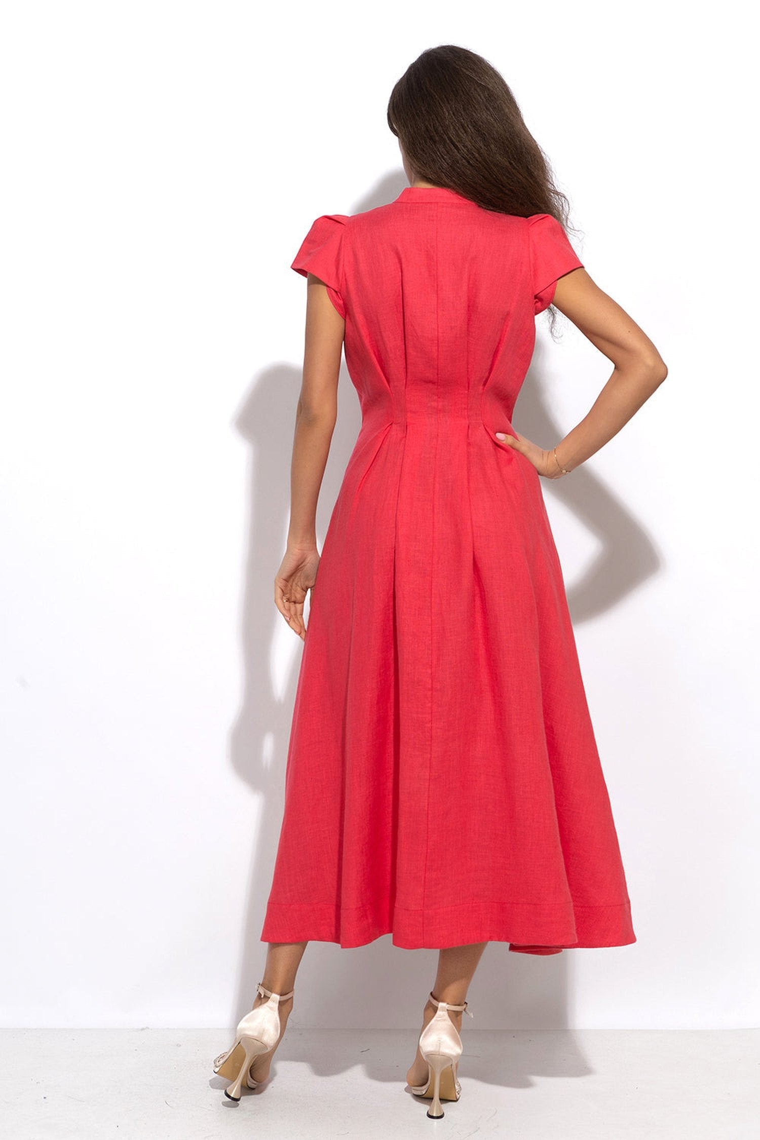 LONG FLARED LINEN DRESS IN FUCHSIA - ESSENTIALS