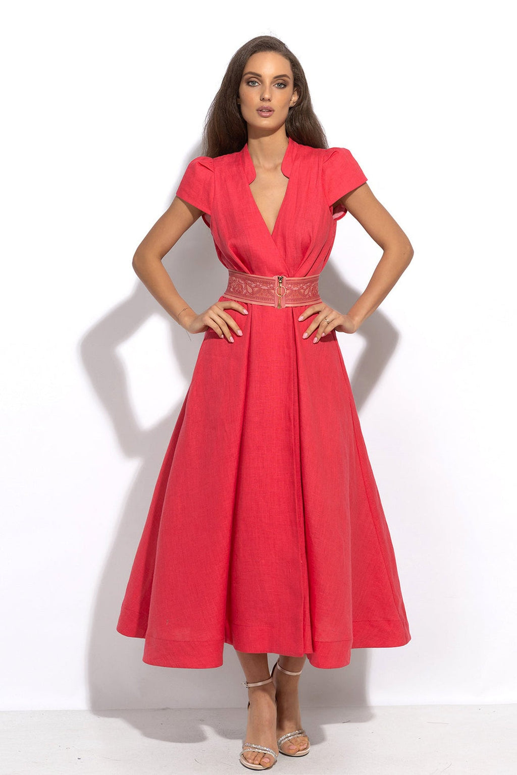 LONG FLARED LINEN DRESS IN FUCHSIA - ESSENTIALS - Fashion Roots