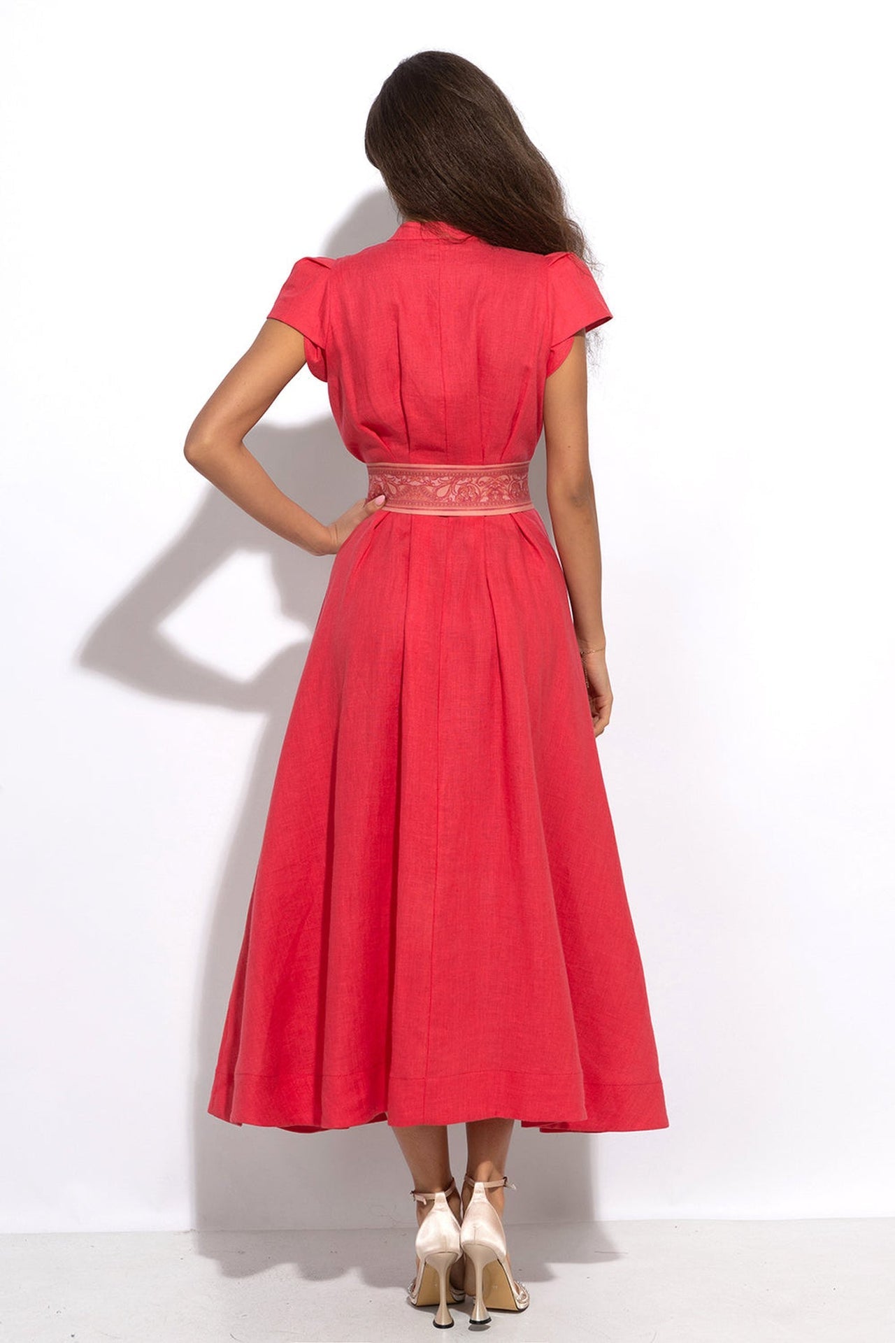 LONG FLARED LINEN DRESS IN FUCHSIA - ESSENTIALS - Fashion Roots