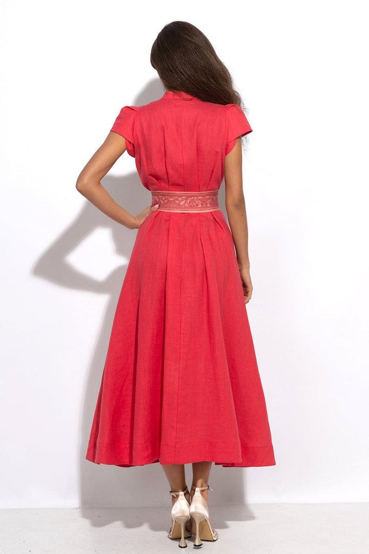 LONG FLARED LINEN DRESS IN FUCHSIA - ESSENTIALS JIORO ДЪЛГА РАЗКРОЕНА РОКЛЯ ОТ ЛЕН В ЦВЯТ ФУКСИЯ – ESSENTIALS JIORO