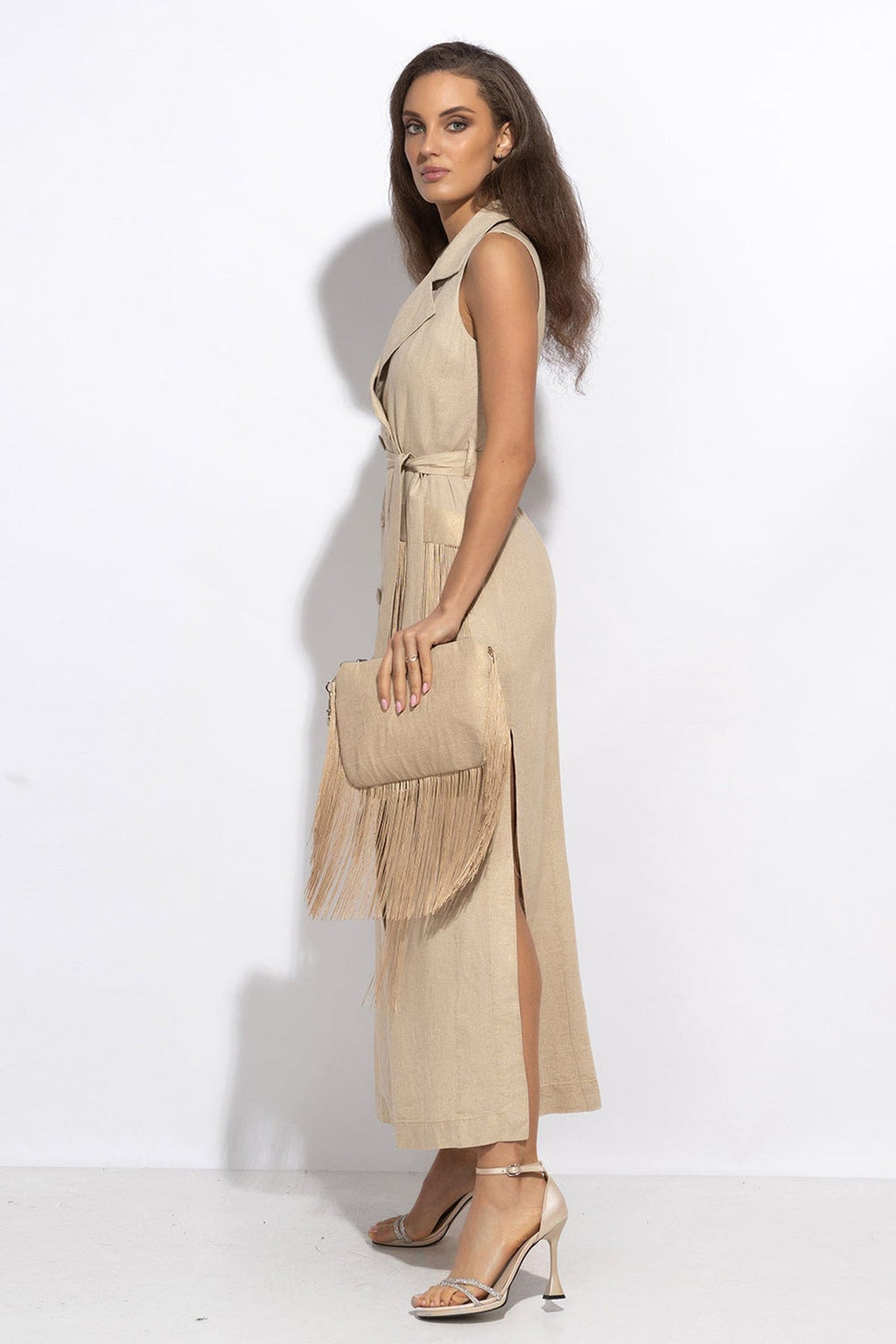 CLUTCH IN GOLDEN LINEN - ESSENTIALS - Fashion Roots