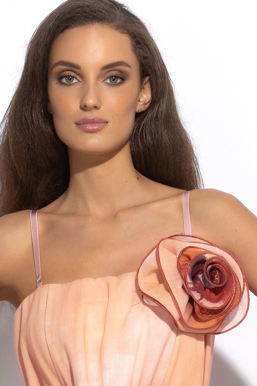 A-LINE CORSET LINEN DRESS WITH FLORAL DETAILS - ANCIENT TOWN JIORO ЛЕНЕНА РОКЛЯ А-СИЛУЕТ С КОРСЕТ И АКСЕСОАР ЦВЕТЕ - ANCIENT TOWN JIORO
