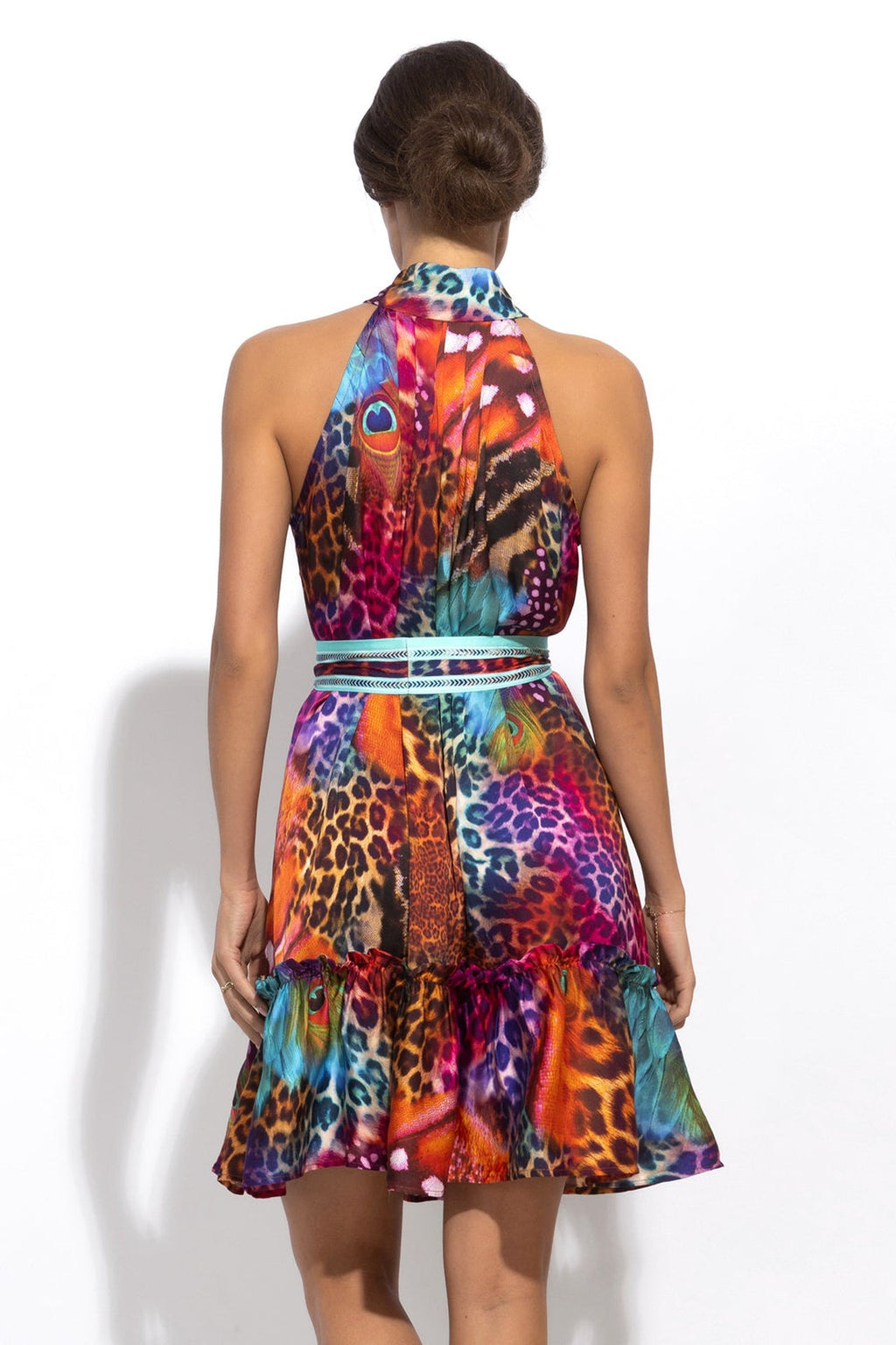FLARED VISCOSE DRESS - LEO NEON WILD - Fashion Roots