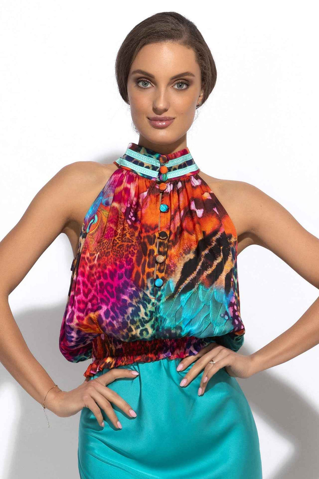 VISCOSE SATIN CROP TOP - LEO NEON WILD