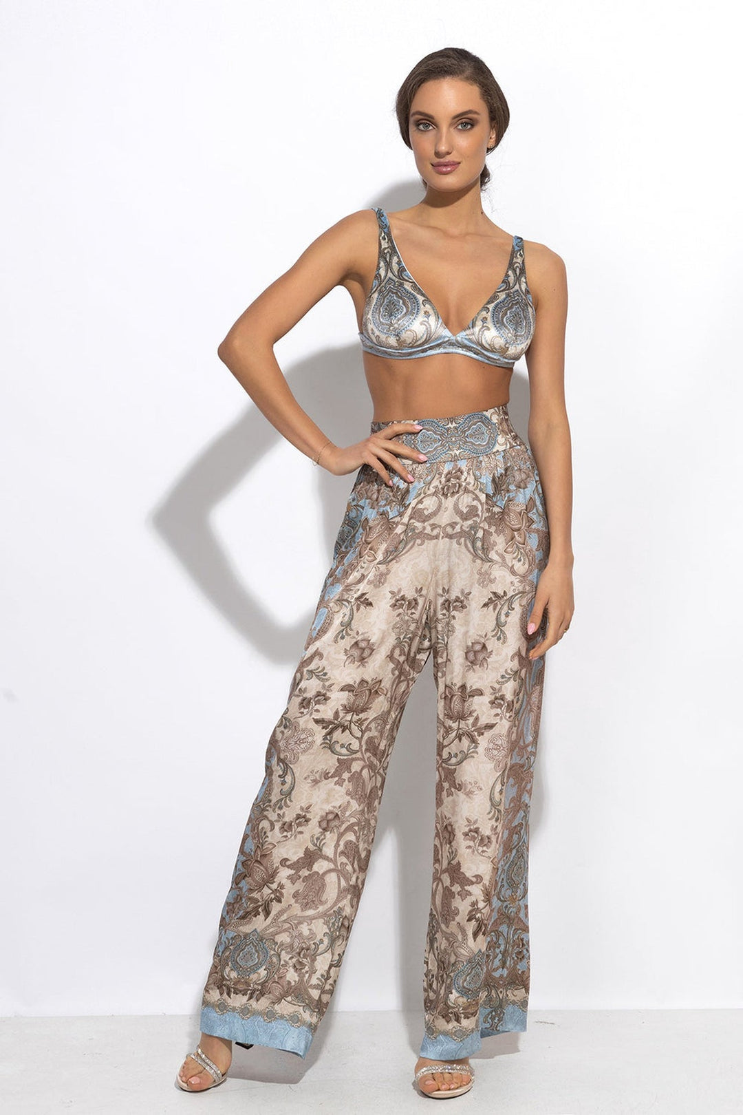 TRIANGLE-STYLE TOP IN RIBBED VELVET - PAISLEY SKY - Fashion Roots