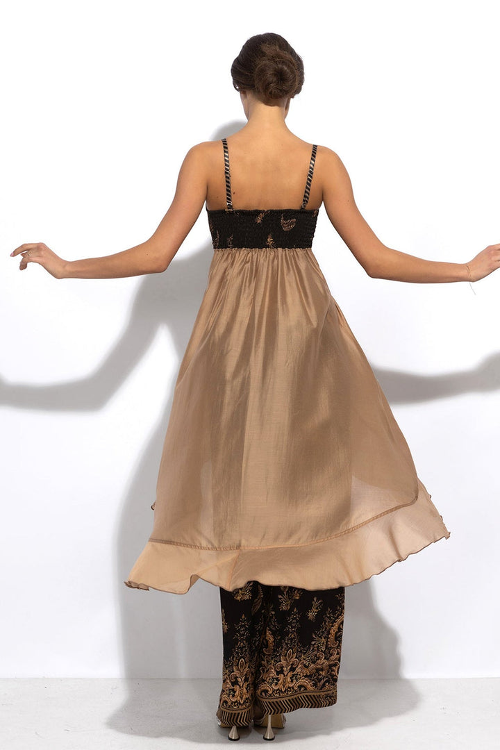 LYOCELl AND VISCOSE LONG RUFFLED TUNIC - GOLDEN STRIPES - Fashion Roots
