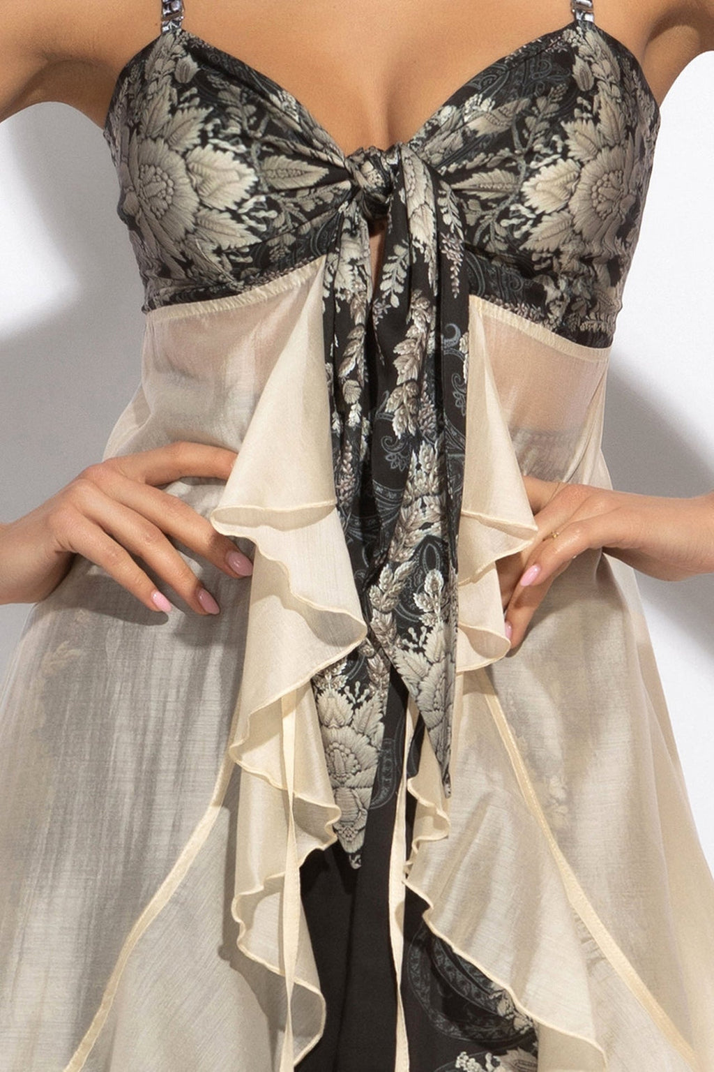 LYOCELl AND VISCOSE LONG RUFFLED TUNIC - FROZEN LOTUS JIORO ДЪЛГА ТУНИКА С ВОЛАНИ ОТ ЛИОСЕЛ И ВИСКОЗА – FROZEN LOTUS JIORO