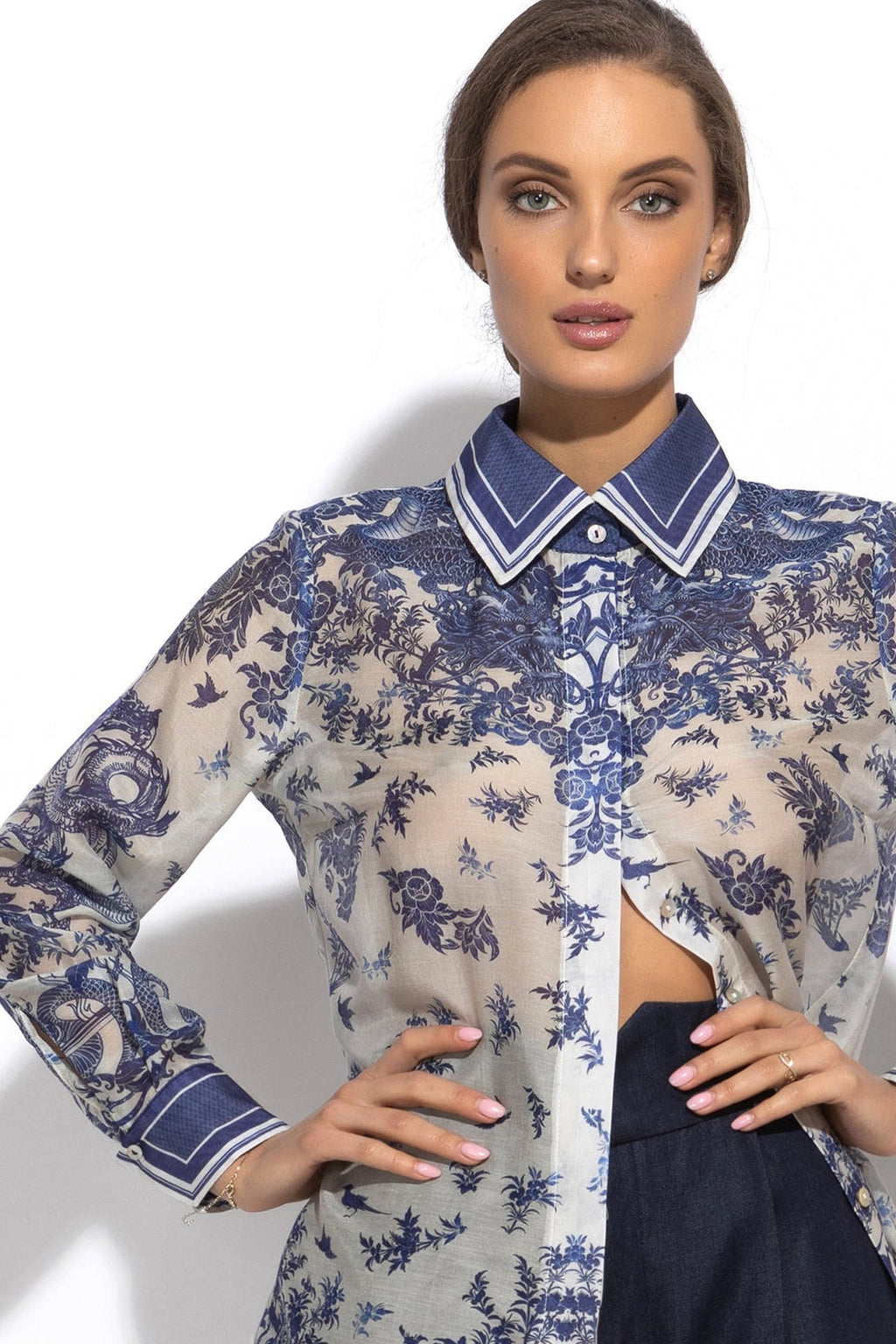 SILK VISCOSE LONG SHIRT - ASIA SKY - Fashion Roots