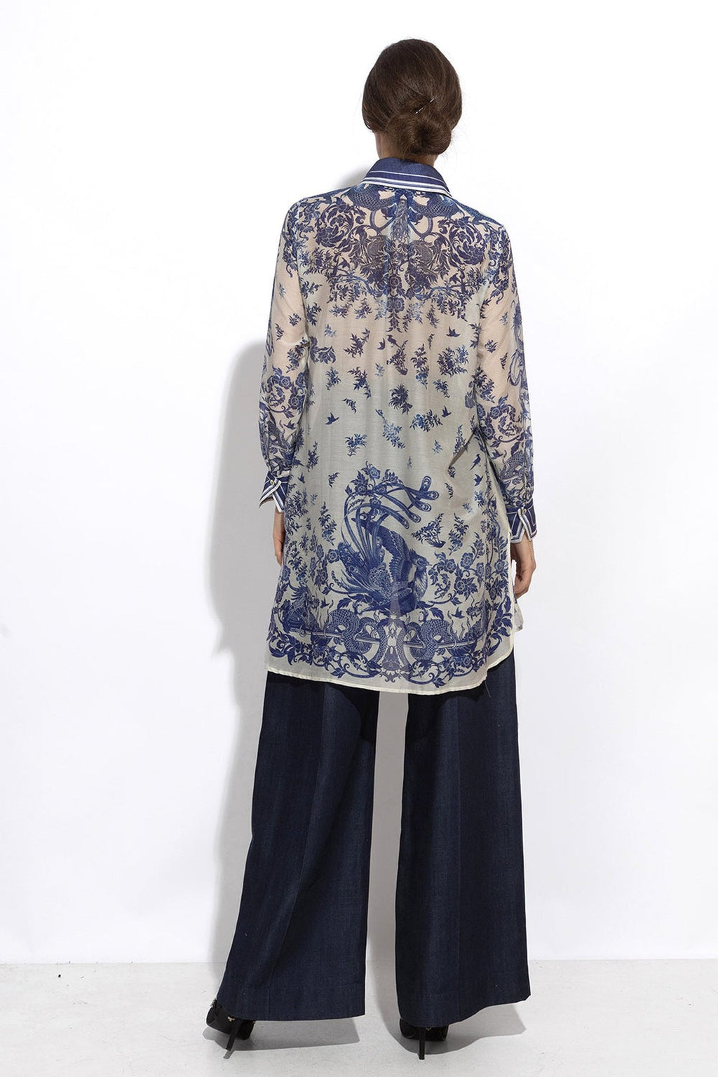 SILK VISCOSE LONG SHIRT - ASIA SKY - Fashion Roots