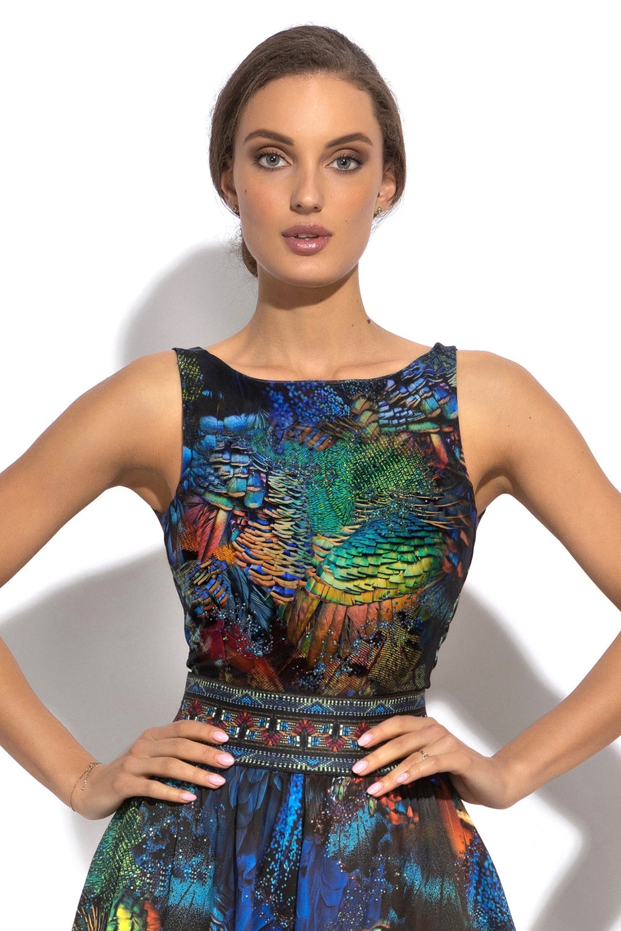 MESH SLEEVELESS BODYSUIT WITH OPEN BACK AND LINING - AMAZONIA - Fashion Roots