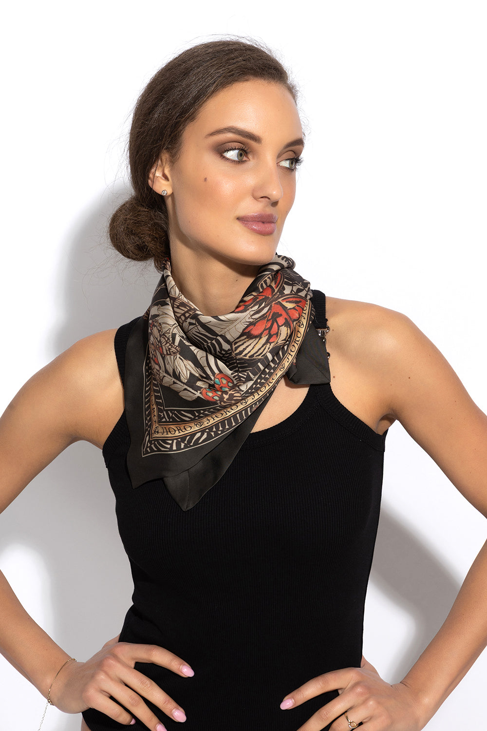 SQUARE VISCOSE HEADSCARF - MIDNIGHT BUTTERFLIES JIORO КВАДРАТНА КЪРПА ЗА ГЛАВА ОТ ВИСКОЗА - MIDNIGHT BUTTERFLIES JIORO