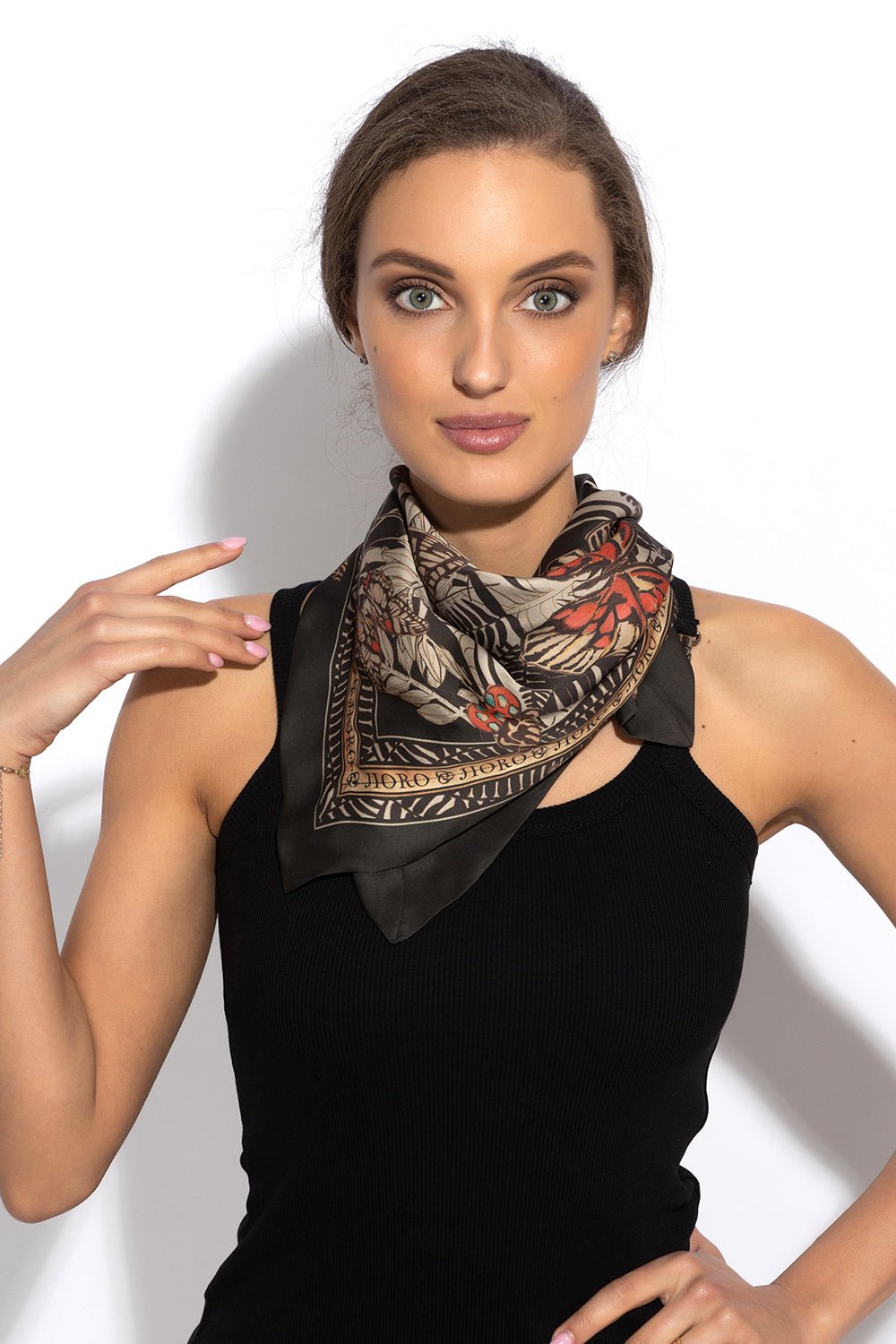 SQUARE VISCOSE HEADSCARF - MIDNIGHT BUTTERFLIES JIORO КВАДРАТНА КЪРПА ЗА ГЛАВА ОТ ВИСКОЗА - MIDNIGHT BUTTERFLIES JIORO