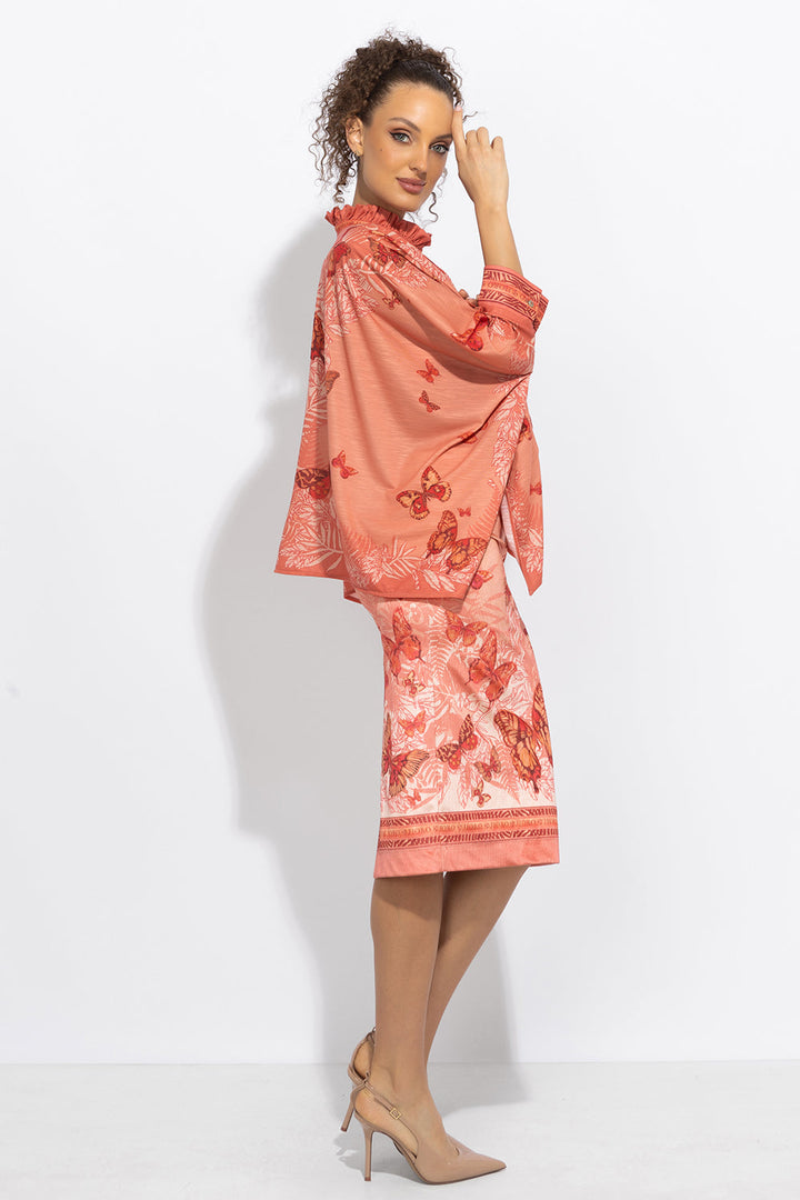 SQUARE TUNIC WITH RUFFLED COLLAR - PAPAYA BUTTERFLIES JIORO  ПРАВОЪГЪЛНА ТУНИКА С ЯКА С НАБОРИ - PAPAYA BUTTERFLIES JIORO