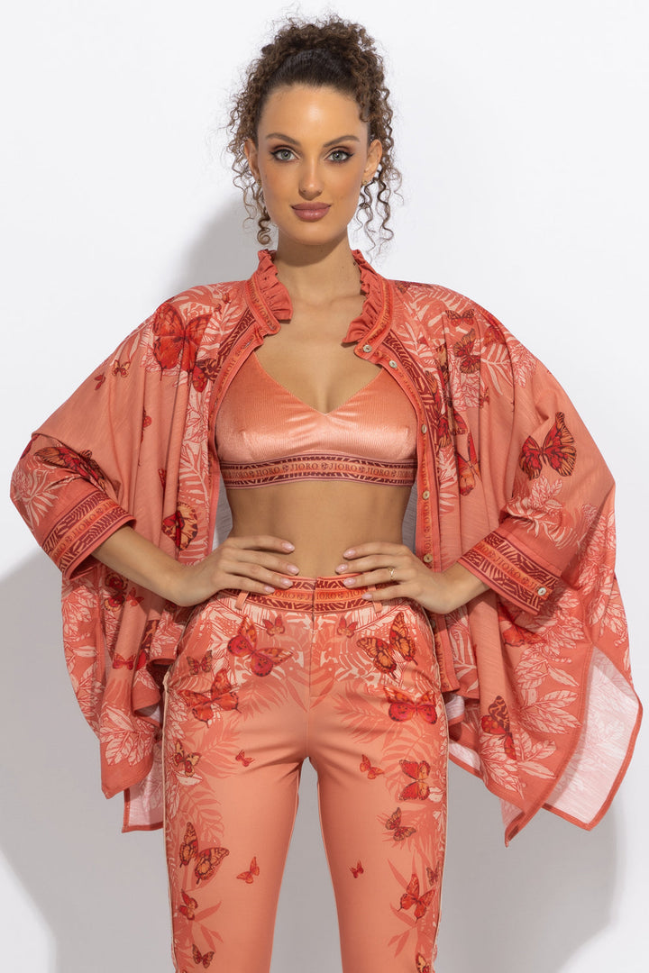 SQUARE TUNIC WITH RUFFLED COLLAR - PAPAYA BUTTERFLIES JIORO  ПРАВОЪГЪЛНА ТУНИКА С ЯКА С НАБОРИ - PAPAYA BUTTERFLIES JIORO
