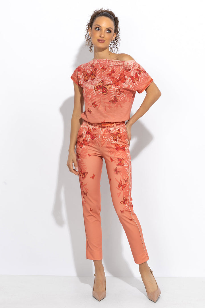 RELAXED FIT DROPPED SHOULDER BLOUSE - PAPAYA BUTTERFLIES JIORO БЛУЗА С ПАДНАЛО РАМО И СВОБОДНА КРОЙКА - PAPAYA BUTTERFLIES JIORO