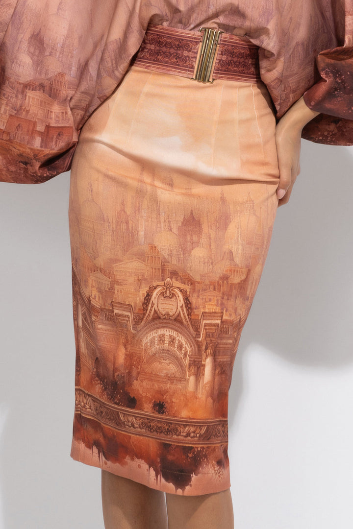 PENCIL COTTON TWILL SKIRT WITH ELASTIC WAIST - ANCIENT TOWN JIORO ПОЛА ДО КОЛЯНОТО ОТ ПАМУЧЕН ТВИЛ - ANCIENT TOWN JIORO