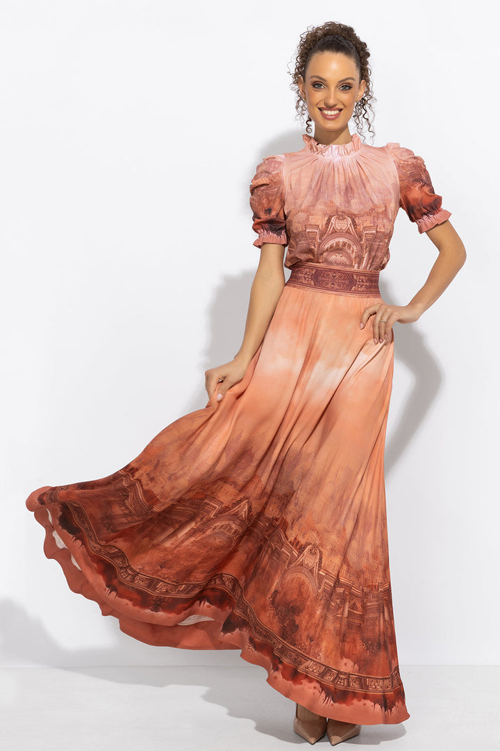 JERSEY COTTON BLOUSE WITH RUFFLED STAND COLLAR AND PUFF SLEEVES - ANCIENT TOWN JIORO БЛУЗА ОТ ПАМУК С РУЖКИ И БУФАН РЪКАВ - ANCIENT TOWN JIORO