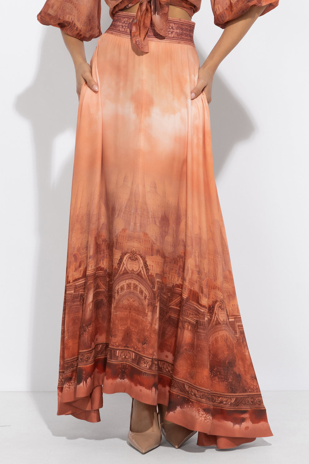 LONG VISCOSE SKIRT WITH ELASTIC WAIST AND SIDE POCKETS - ANCIENT TOWN JIORO ДЪЛГА ПОЛА ОТ ВИСКОЗА С ЛАСТИЧЕН КОЛАН - ANCIENT TOWN JIORO