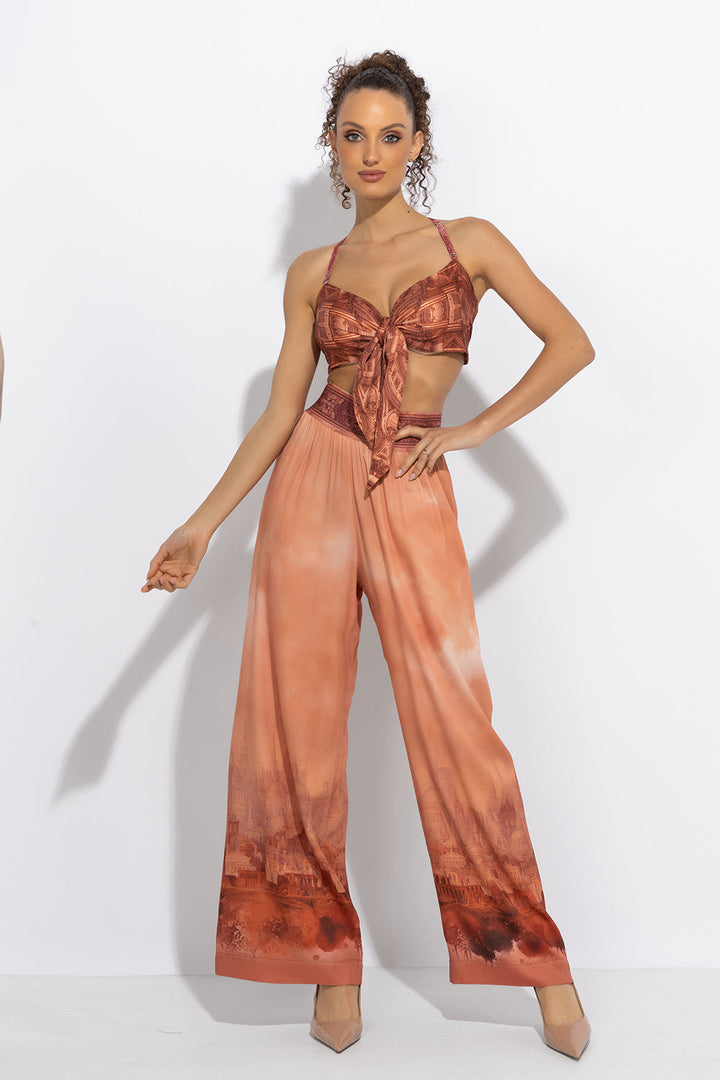 VISCOSE WIDE-LEG TROUSERS WITH ELASTIC WAIST - ANCIENT TOWN JIORO СВОБОДЕН ПАНТАЛОН ОТ ВИСКОЗА - ANCIENT TOWN JIORO