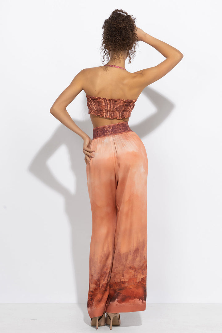 VISCOSE WIDE-LEG TROUSERS WITH ELASTIC WAIST - ANCIENT TOWN JIORO СВОБОДЕН ПАНТАЛОН ОТ ВИСКОЗА - ANCIENT TOWN JIORO