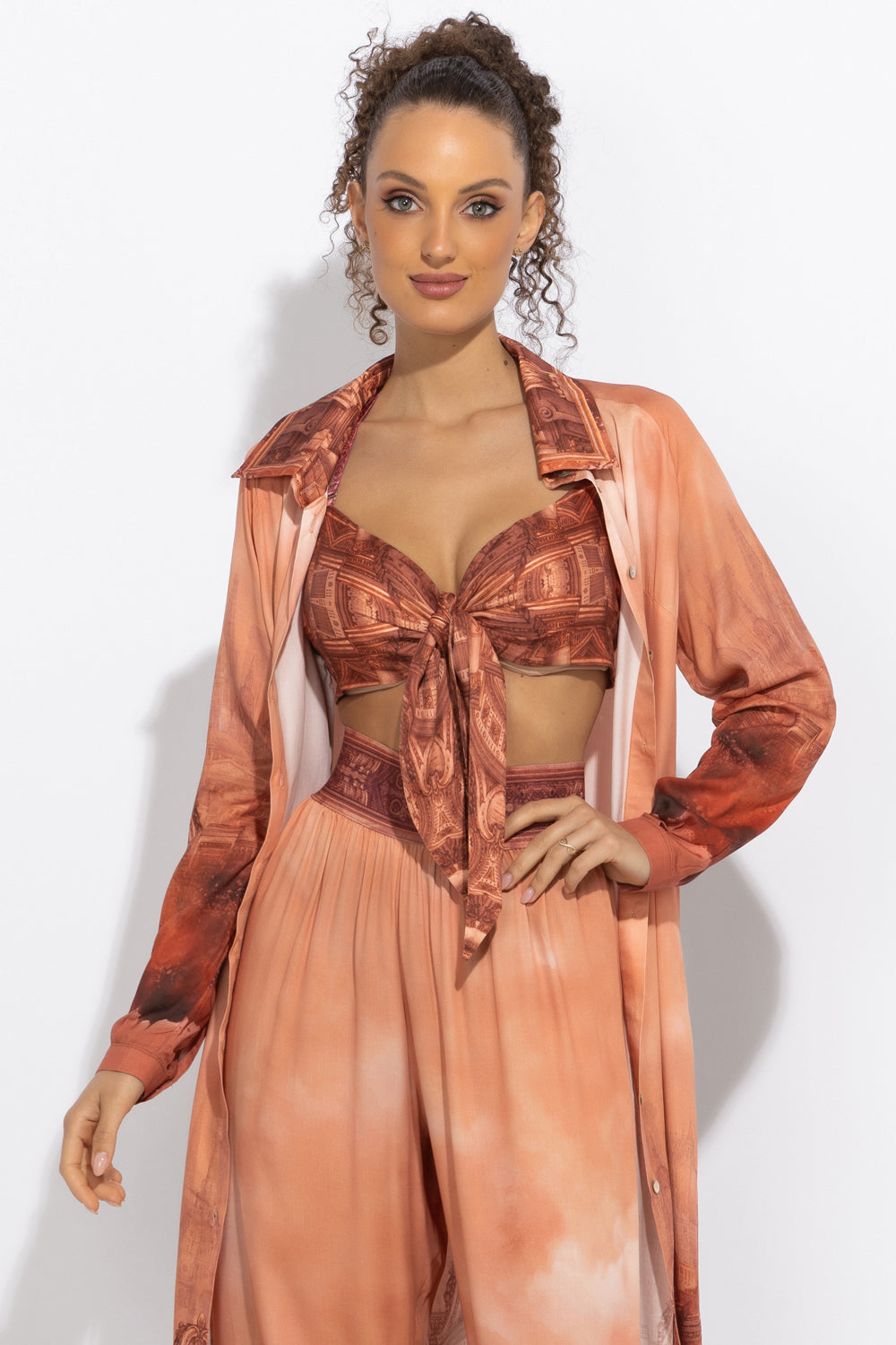 VISCOSE SHIRT DRESS WITH DETACHABLE BELT - ANCIENT TOWN