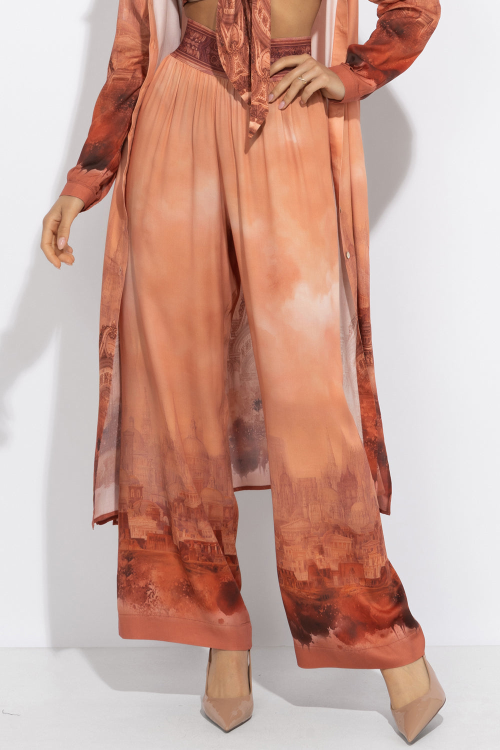VISCOSE WIDE-LEG TROUSERS WITH ELASTIC WAIST - ANCIENT TOWN JIORO СВОБОДЕН ПАНТАЛОН ОТ ВИСКОЗА - ANCIENT TOWN JIORO