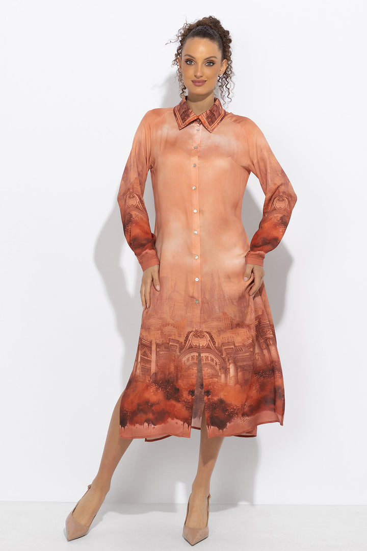 VISCOSE SHIRT DRESS WITH DETACHABLE BELT - ANCIENT TOWN