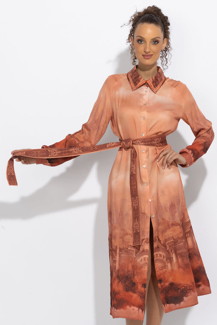 VISCOSE SHIRT DRESS WITH DETACHABLE BELT - ANCIENT TOWN