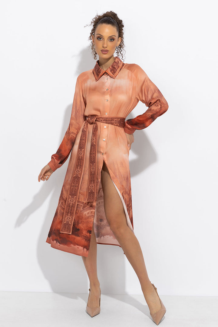 VISCOSE SHIRT DRESS WITH DETACHABLE BELT - ANCIENT TOWN