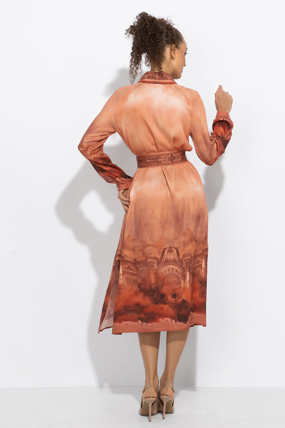 VISCOSE SHIRT DRESS WITH DETACHABLE BELT - ANCIENT TOWN