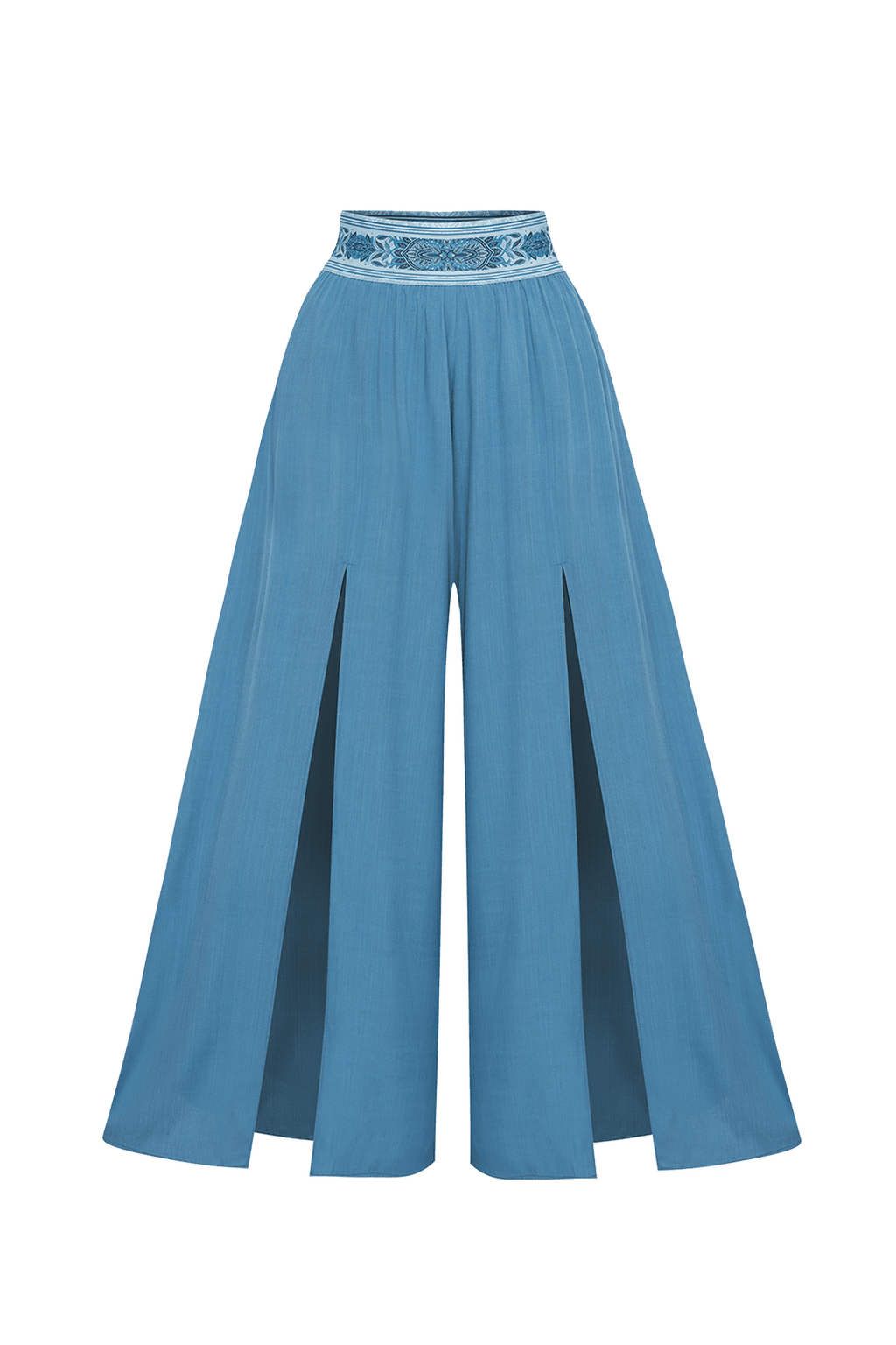 SKY BLUE VISCOSE PANTS WITH SLITS - ESSENTIALS