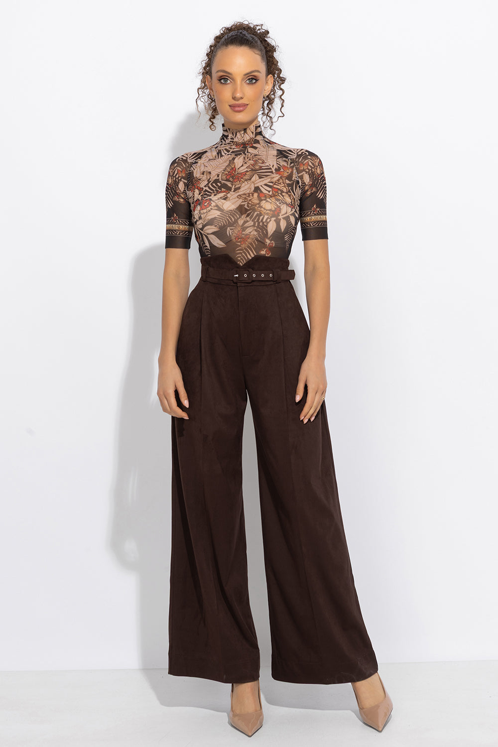 SUEDE-EFFECT BELT IN DARK BROWN - ESSENTIALS JIORO КОЛАН В ТЪМНО КАФЯВО С ВЕЛУРЕН ЕФЕКТ - ESSENTIALS JIORO