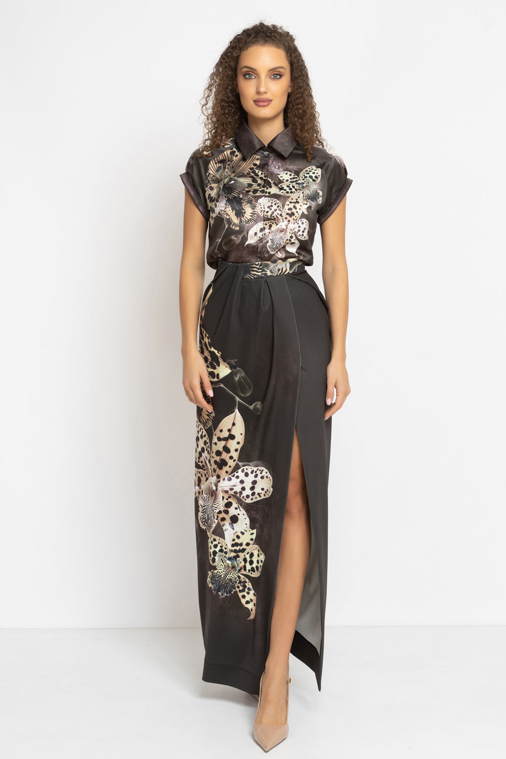 BLACK MAXI SKIRT WITH LONG SLIT - LEO ORCHID JIORO ЧЕРНА ДЪЛГА ПОЛА С ЦЕПКА - LEO ORCHID JIORO