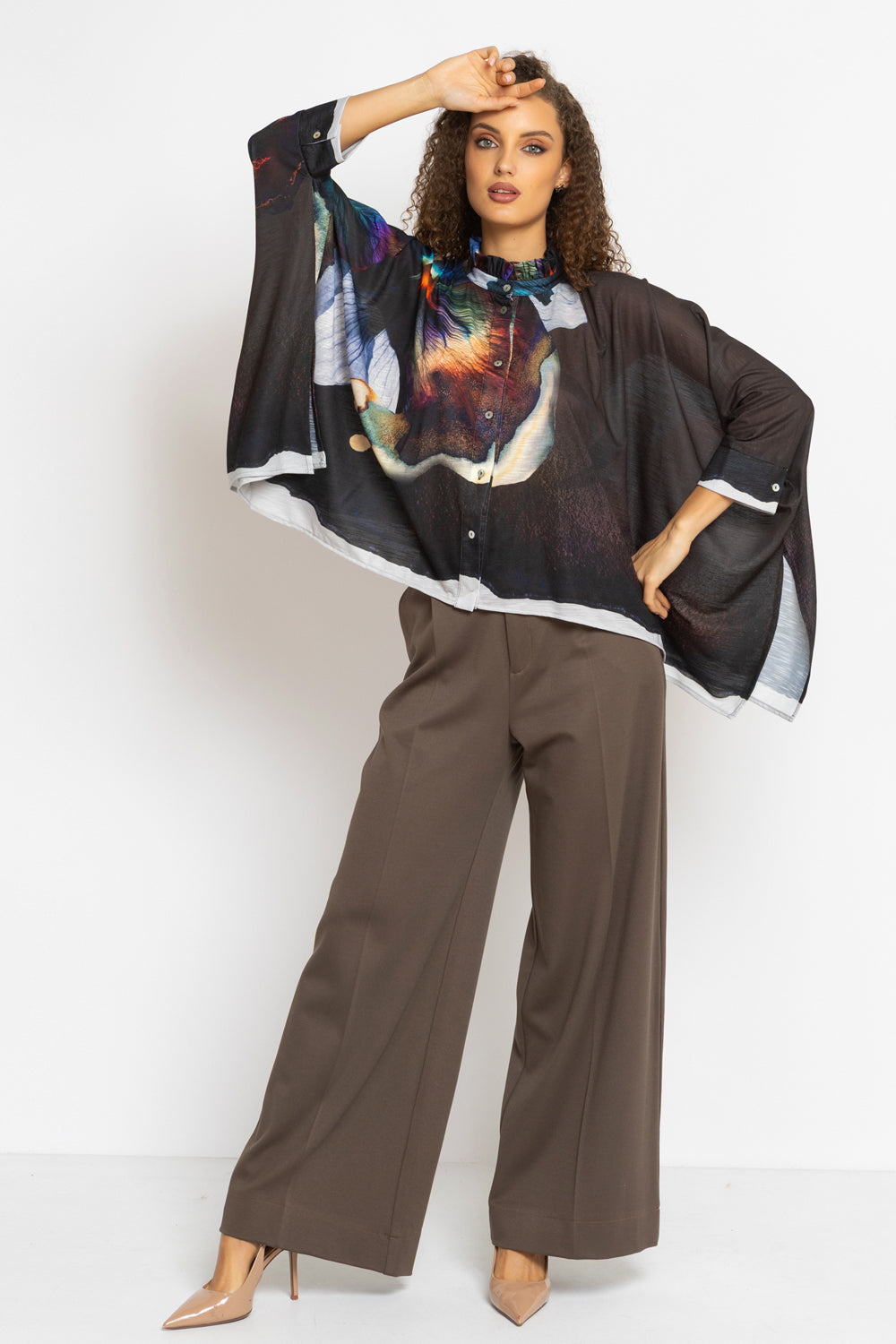 TUNIQUE CARRÉE À COL À VOLANTS - VIOLET