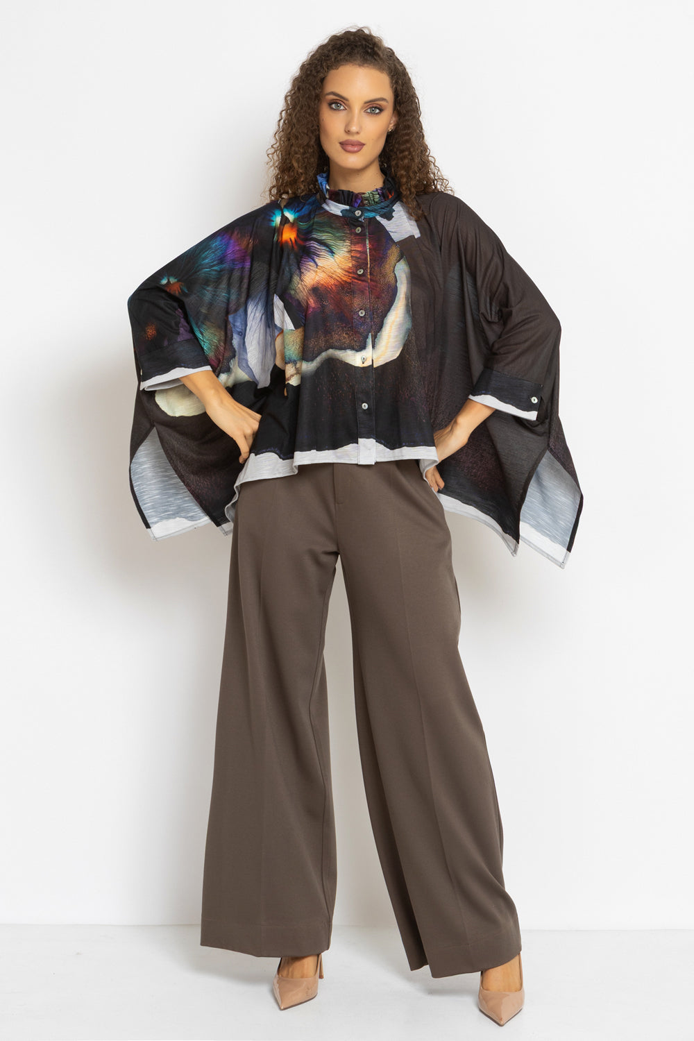 VISCOSE BLEND HIGH-WAISTED TROUSERS IN MOCHA - ESSENTIALS JIORO ШИРОК ПАНТАЛОН ОТ ВИСКОЗА С ВИСОКА ТАЛИЯ В МОКА - ESSENTIALS JIORO