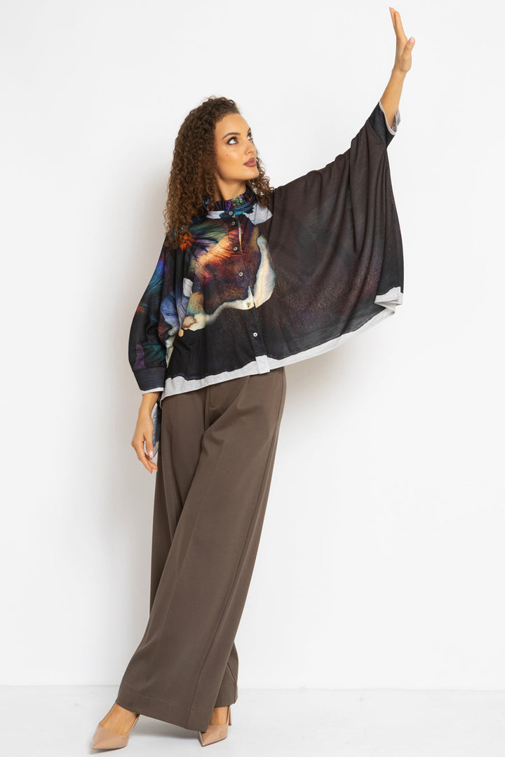 SQUARE TUNIC WITH RUFFLED COLLAR - VIOLET