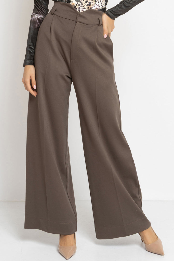 VISCOSE BLEND HIGH-WAISTED TROUSERS IN MOCHA - ESSENTIALS - Fashion Roots