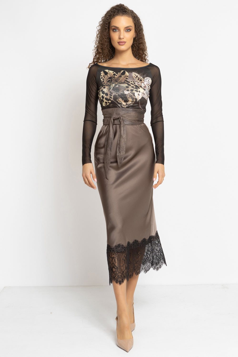 BLOUSE WITH NET SLEEVE - LEO ORCHID JIORO БЛУЗА С РЪКАВИ ОТ МРЕЖА - LEO ORCHID JIORO