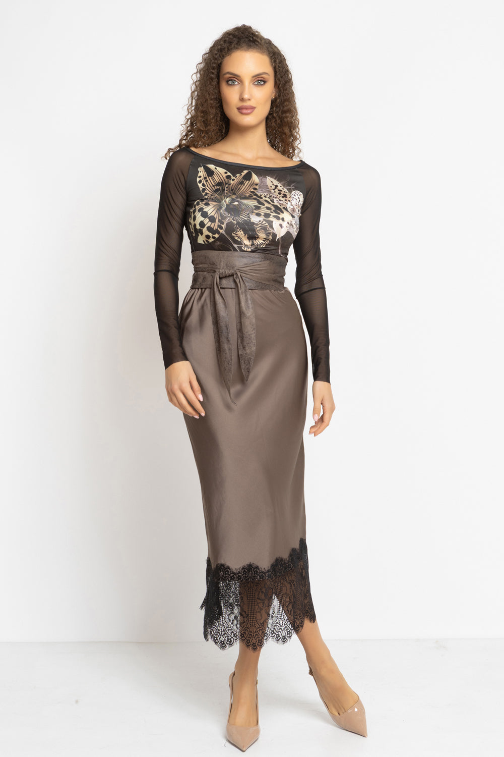 BLOUSE WITH NET SLEEVE - LEO ORCHID JIORO БЛУЗА С РЪКАВИ ОТ МРЕЖА - LEO ORCHID JIORO