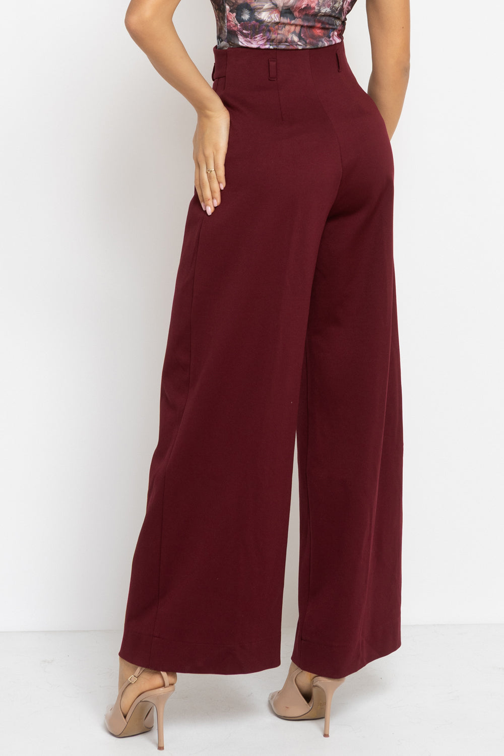 PANTALON TAILLE HAUTE EN MÉLANGE DE VISCOSE BORDEAUX – ESSENTIALS