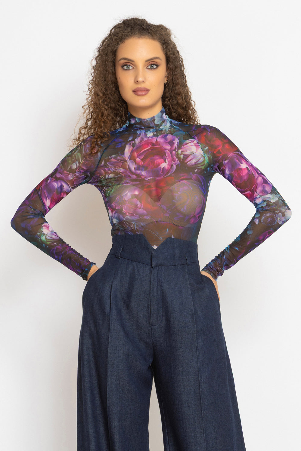 LONG SLEEVE MESH BODYSUIT - PEONIES JIORO БОДИ ОТ МРЕЖА С ДЪЛЪГ РЪКАВ - PEONIES JIORO