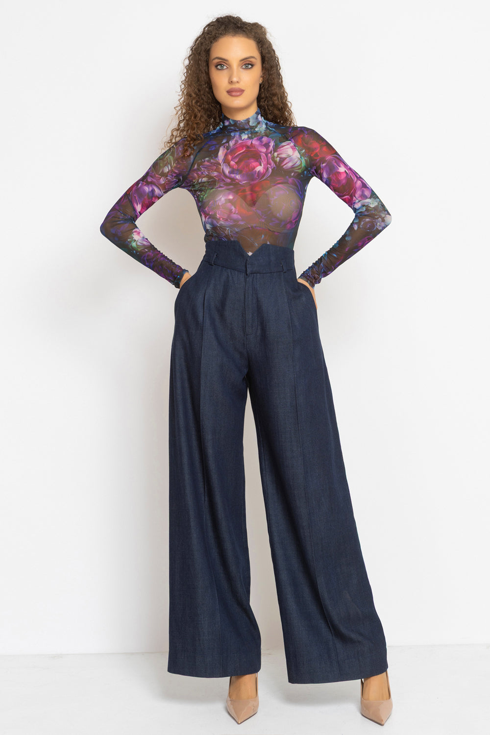 LONG SLEEVE MESH BODYSUIT - PEONIES JIORO БОДИ ОТ МРЕЖА С ДЪЛЪГ РЪКАВ - PEONIES JIORO